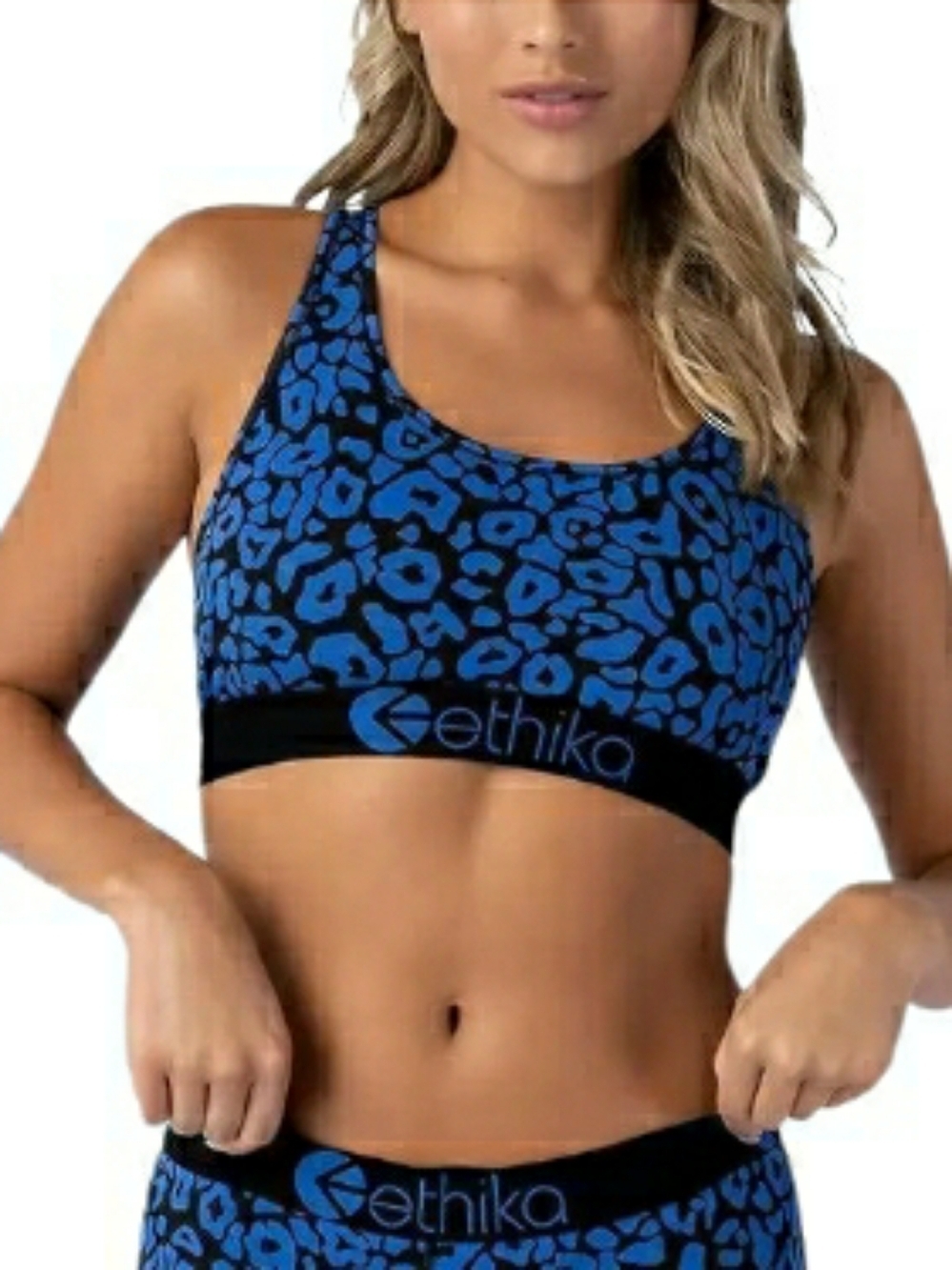 ethika Blue & Black Leopard-Print Sports Bra- XS